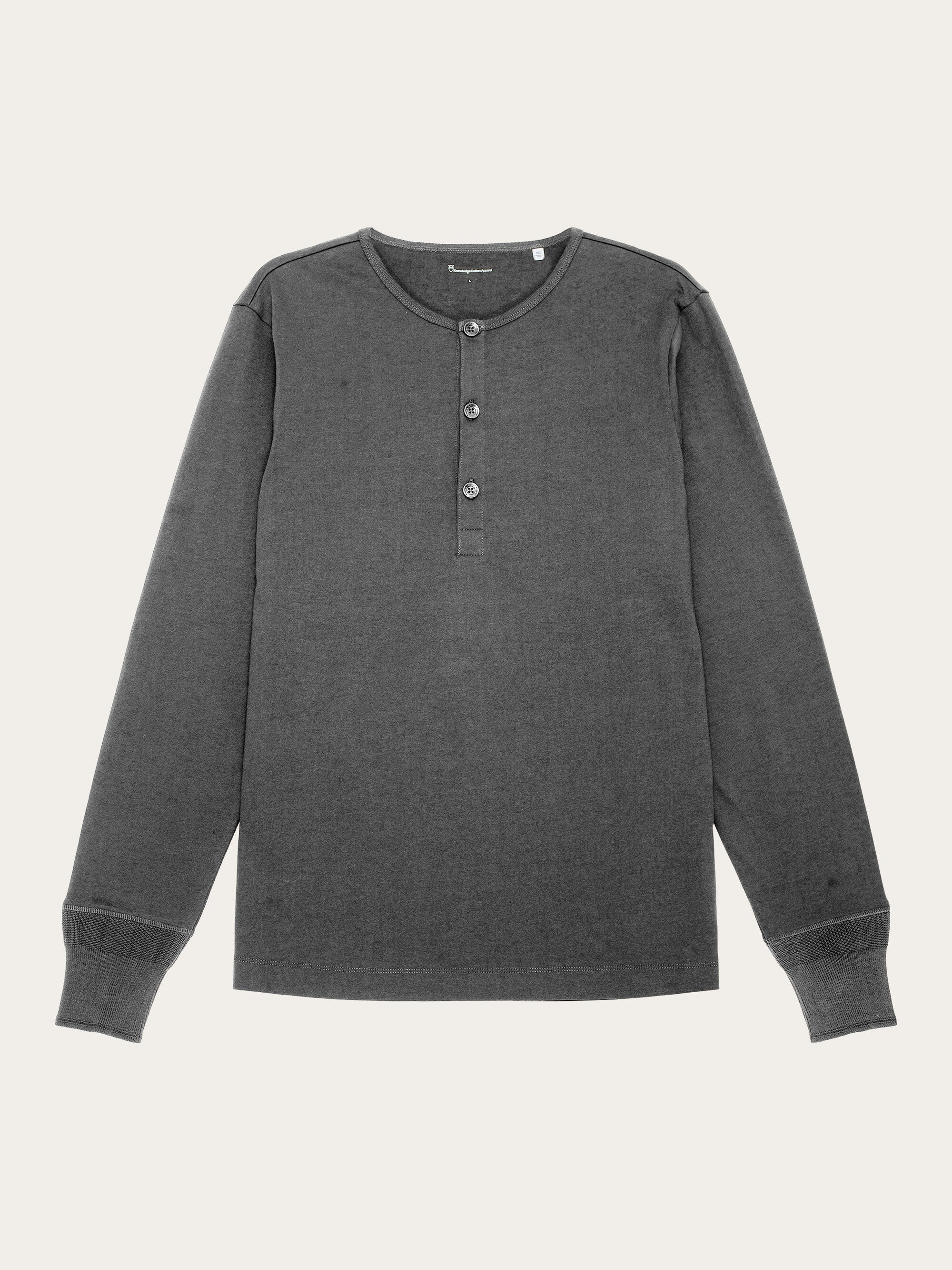 ANCELLM HENLEY RIB LS T-SHIRT （GRAY） Heavy jersey henley shirt - Dark Grey Melange