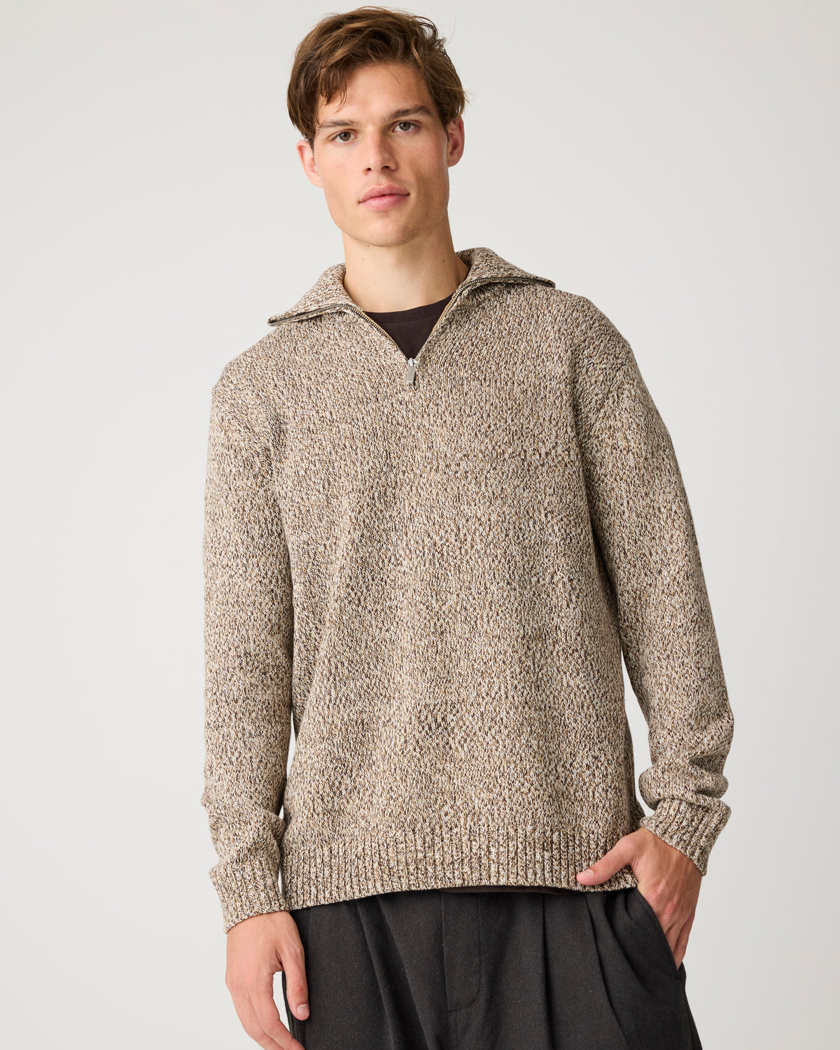 Quater zip sweater - Brown multi