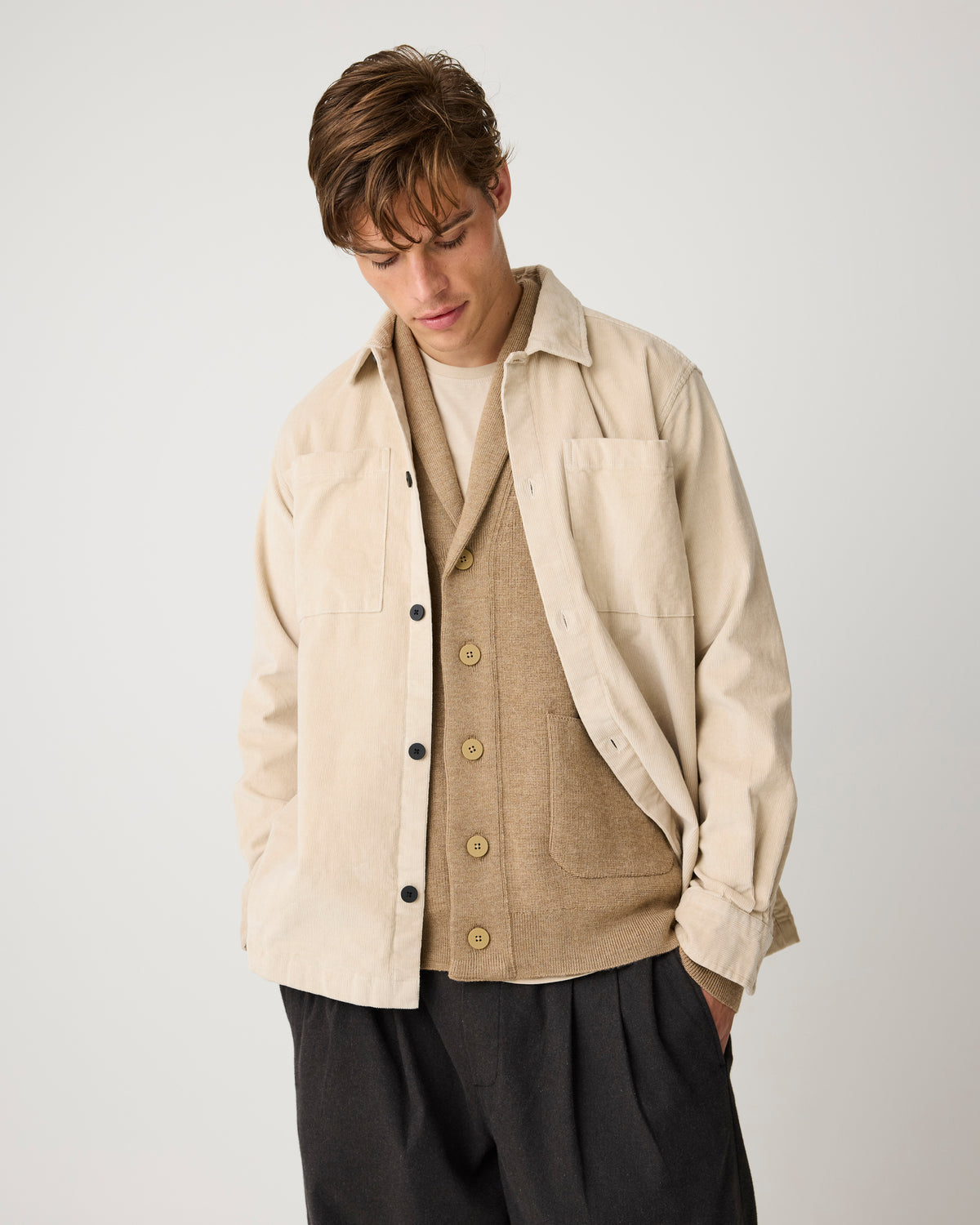 Merino knit cardigan - Kelp melange