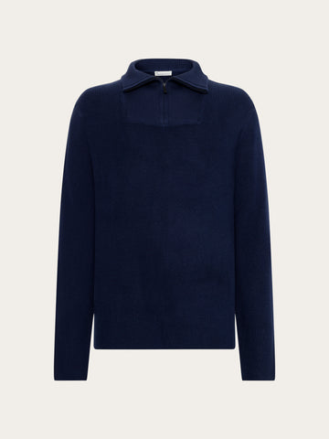 KnowledgeCotton Apparel - MEN 1/2 neck zip merino wool rib knit Knits 1001 Total Eclipse