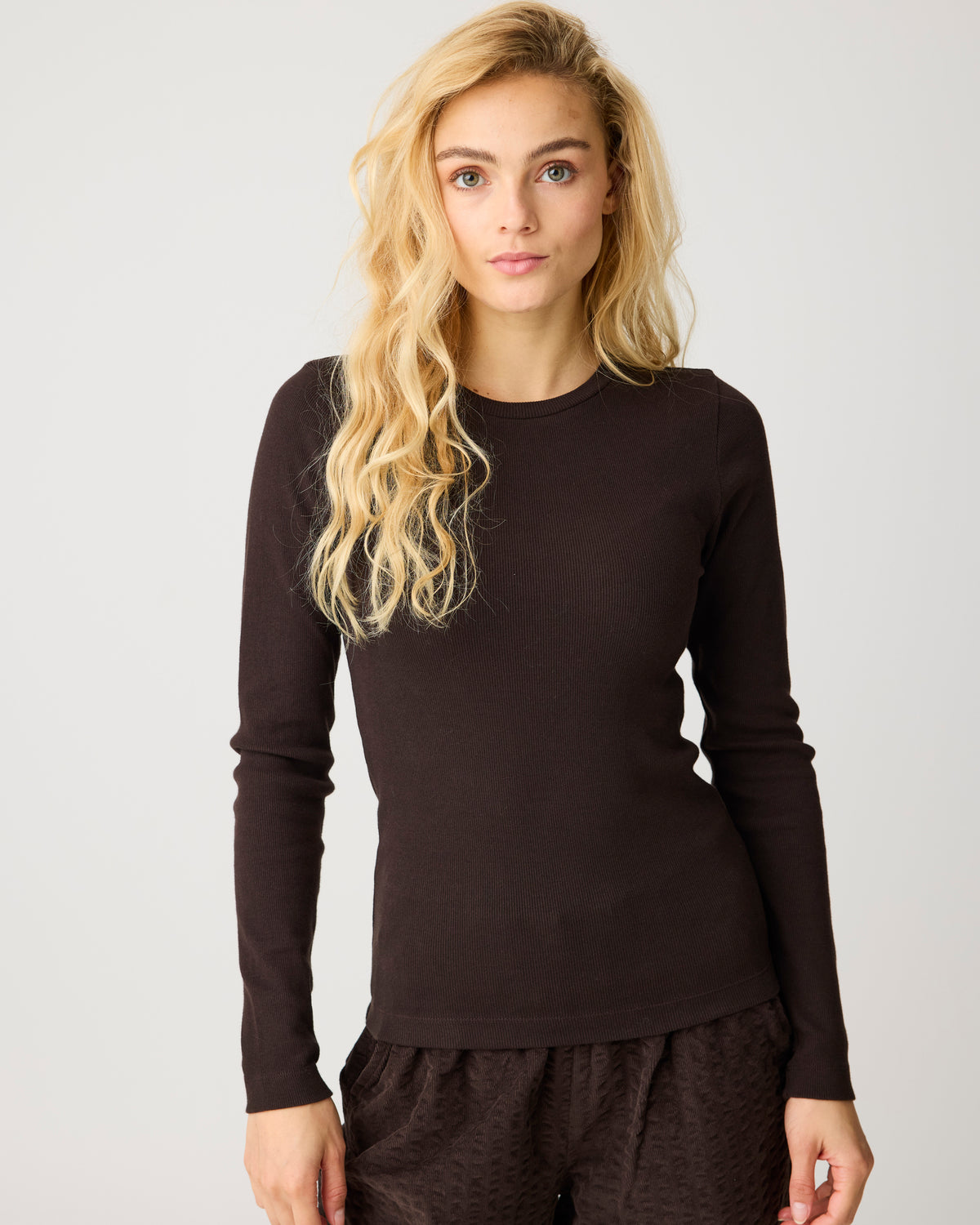 Rib Scoop neck long sleeved - Chocolate Torte