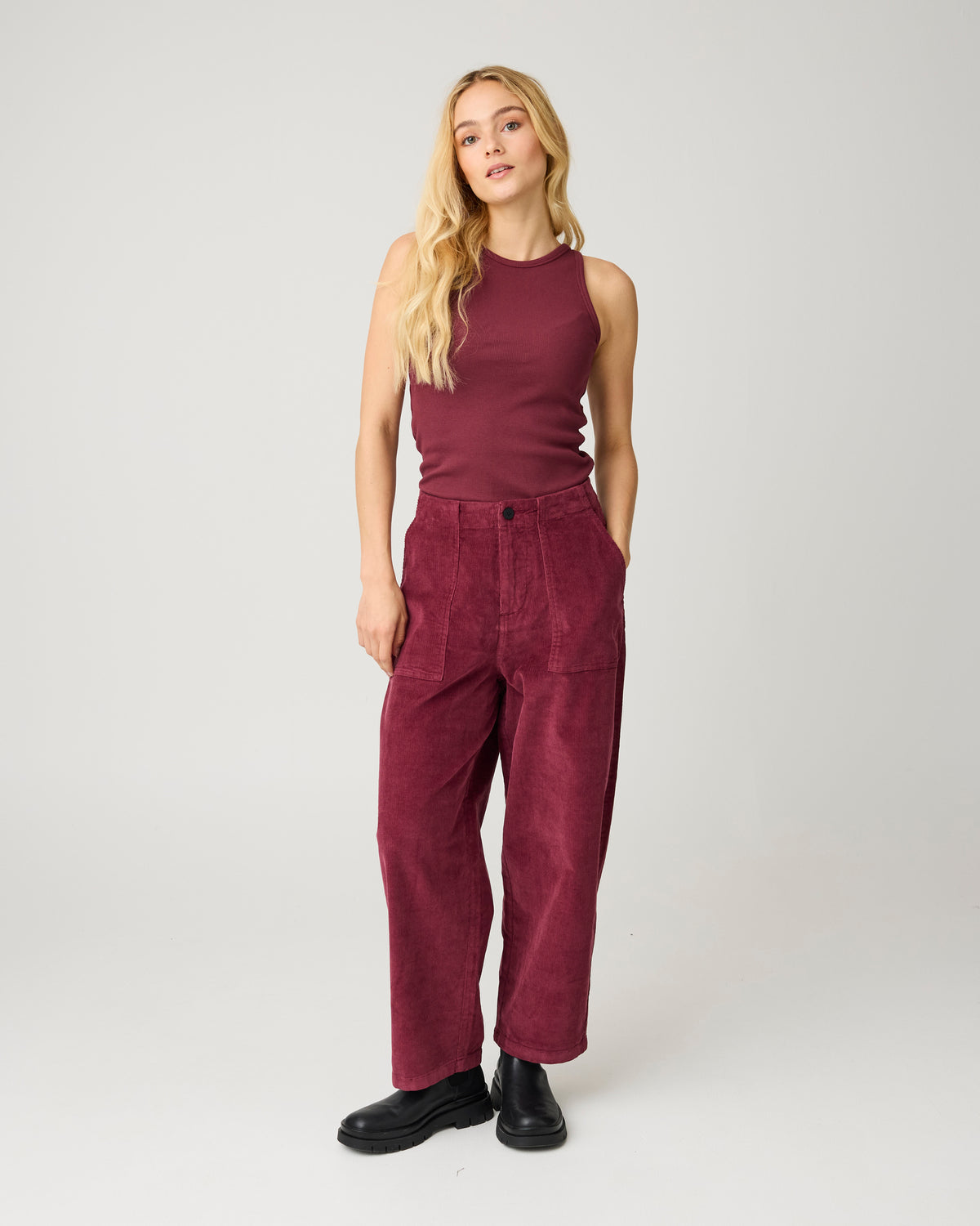 Bloom barrel corduroy pants - Burgundy