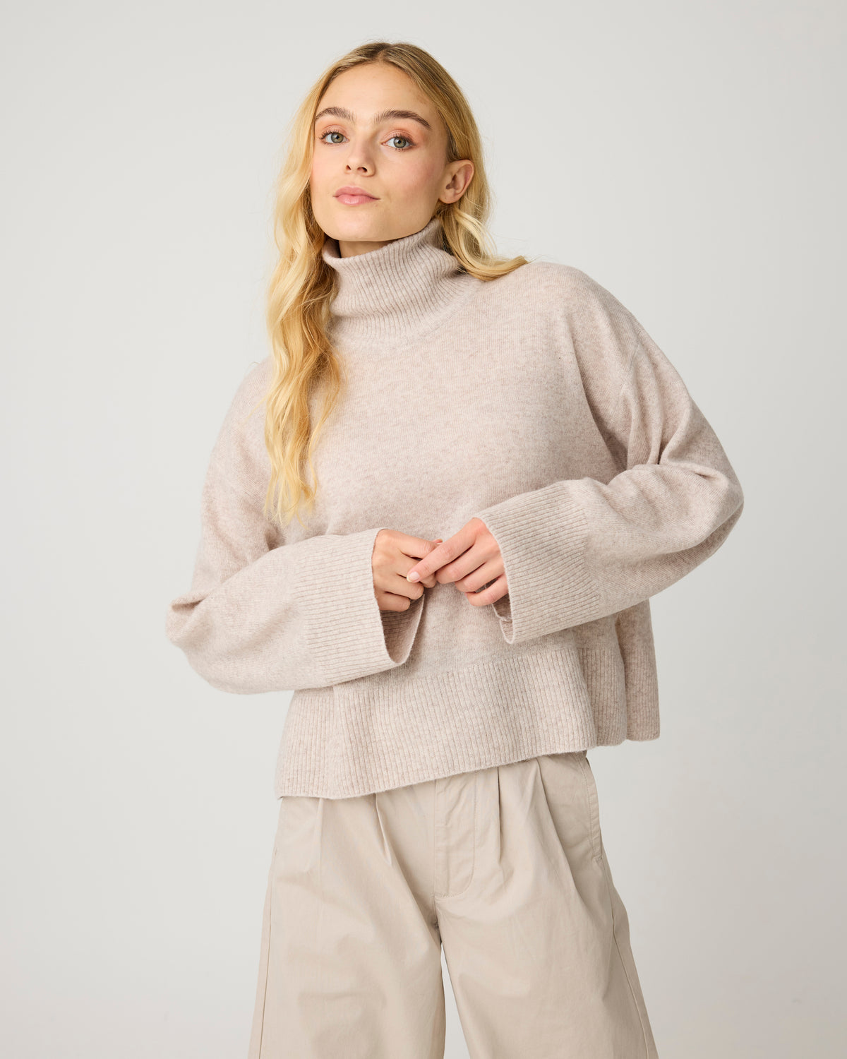 Lambswool high neck sweater - Kelp melange