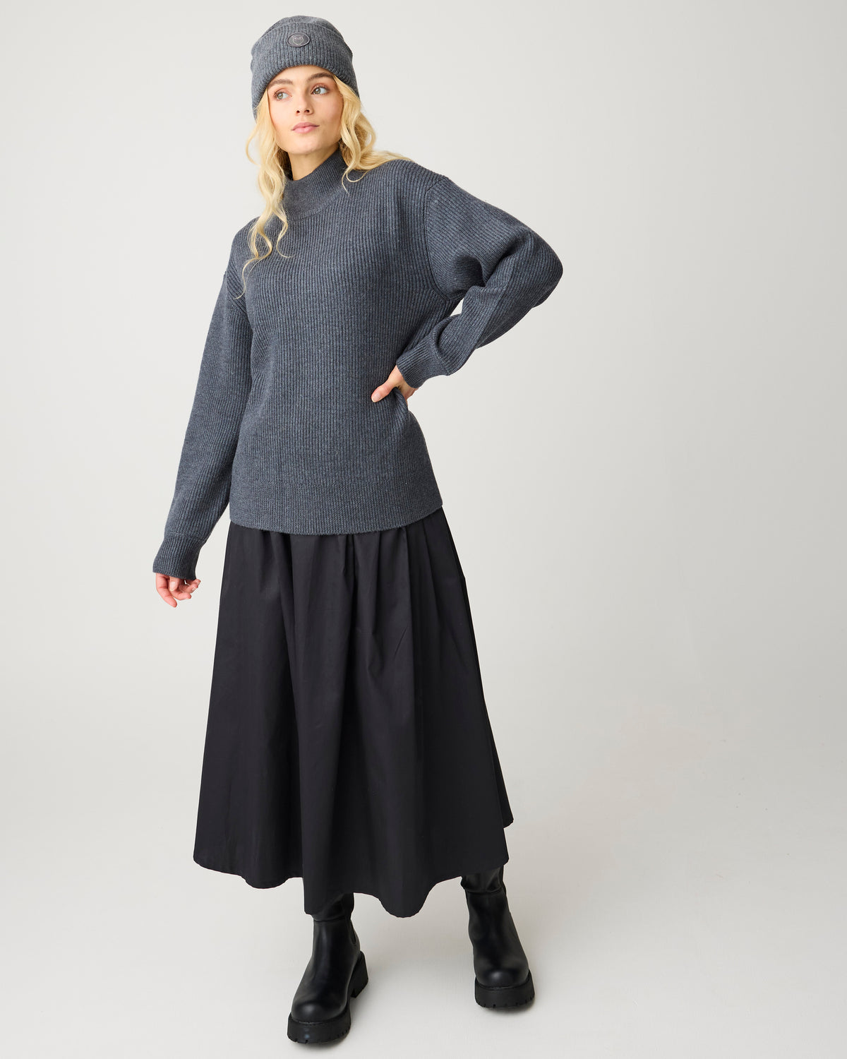 Merino high neck sweater - Dark Grey Melange