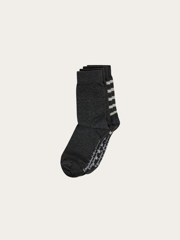 KnowledgeCotton Apparel - UNI 2 pack classic stripe socks Socks 1073 Dark Grey Melange
