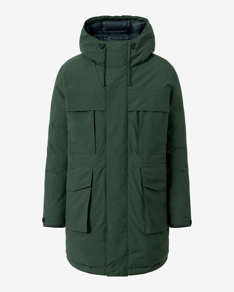 KnowledgeCotton Apparel - MEN APEX CANVAS™ long padded coat Jackets 1090 Forest Night