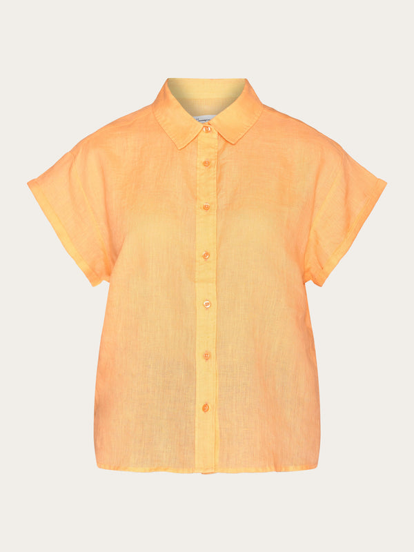 KnowledgeCotton Apparel - WMN ASTER fold up short sleeve linen shirt Shirts 1444 Cadmium Orange