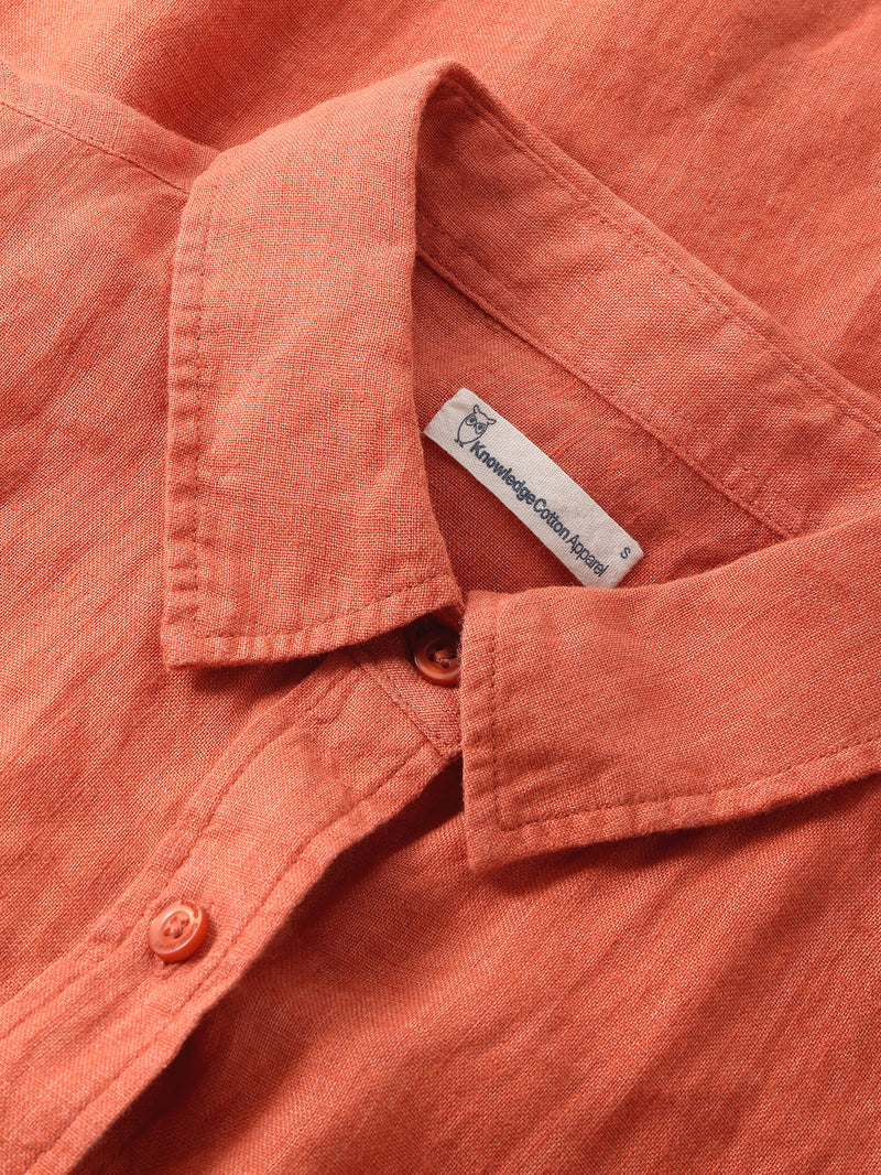 KnowledgeCotton Apparel - WMN ASTER fold up short sleeve linen shirt Shirts 1481 Langoustino