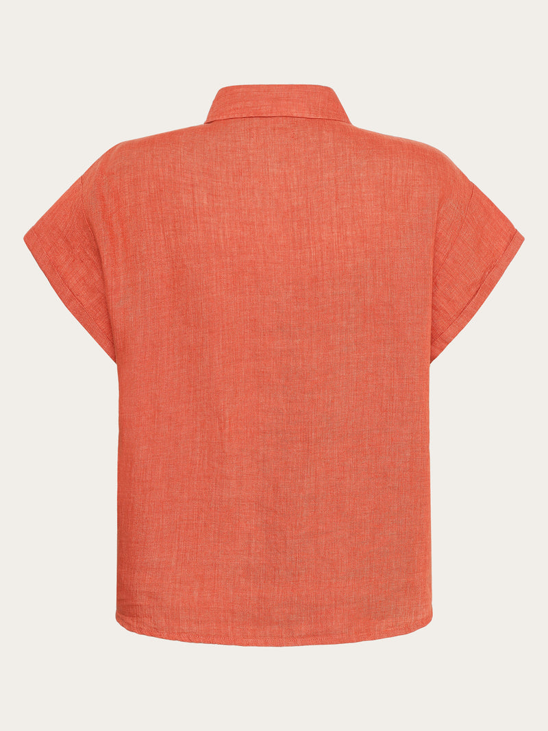 KnowledgeCotton Apparel - WMN ASTER fold up short sleeve linen shirt Shirts 1481 Langoustino