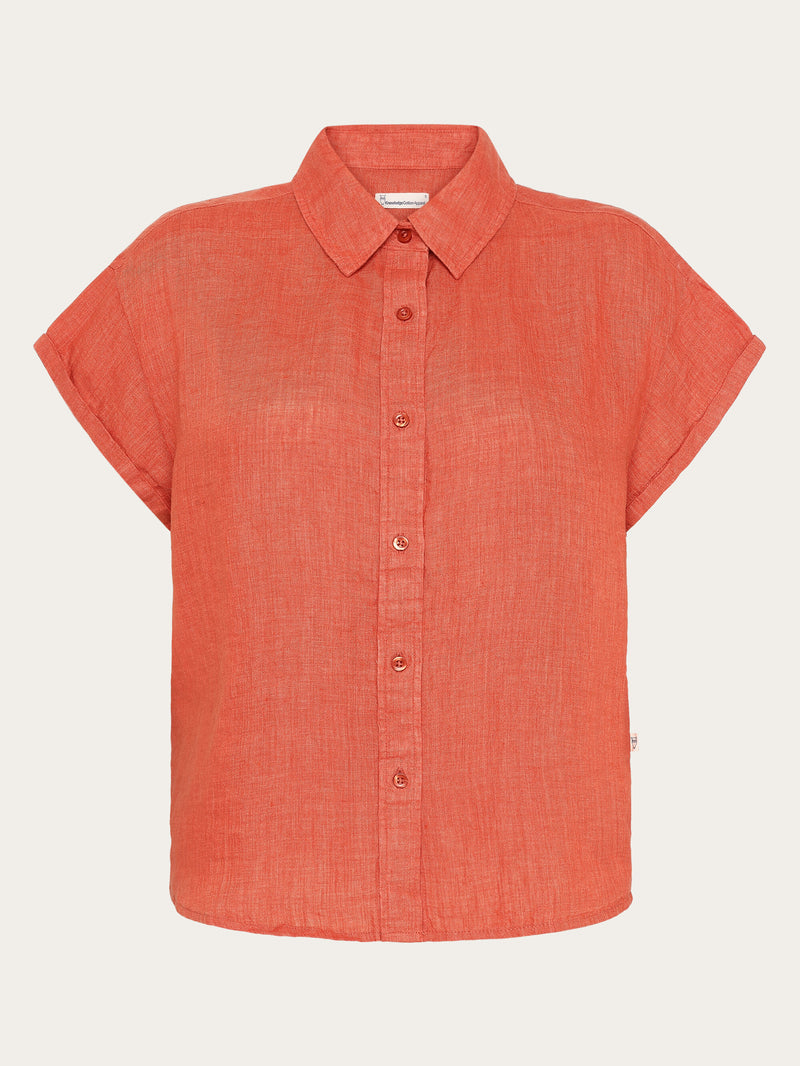 KnowledgeCotton Apparel - WMN ASTER fold up short sleeve linen shirt Shirts 1481 Langoustino