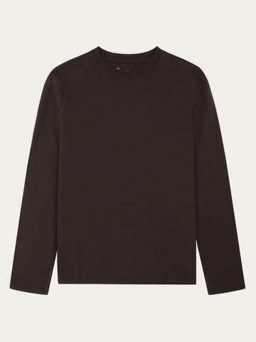 KnowledgeCotton Apparel - WMN Basic pima cotton long sleeve t-shirt - GOTS/Vegan Long Sleeves 1487 Chocolate Torte