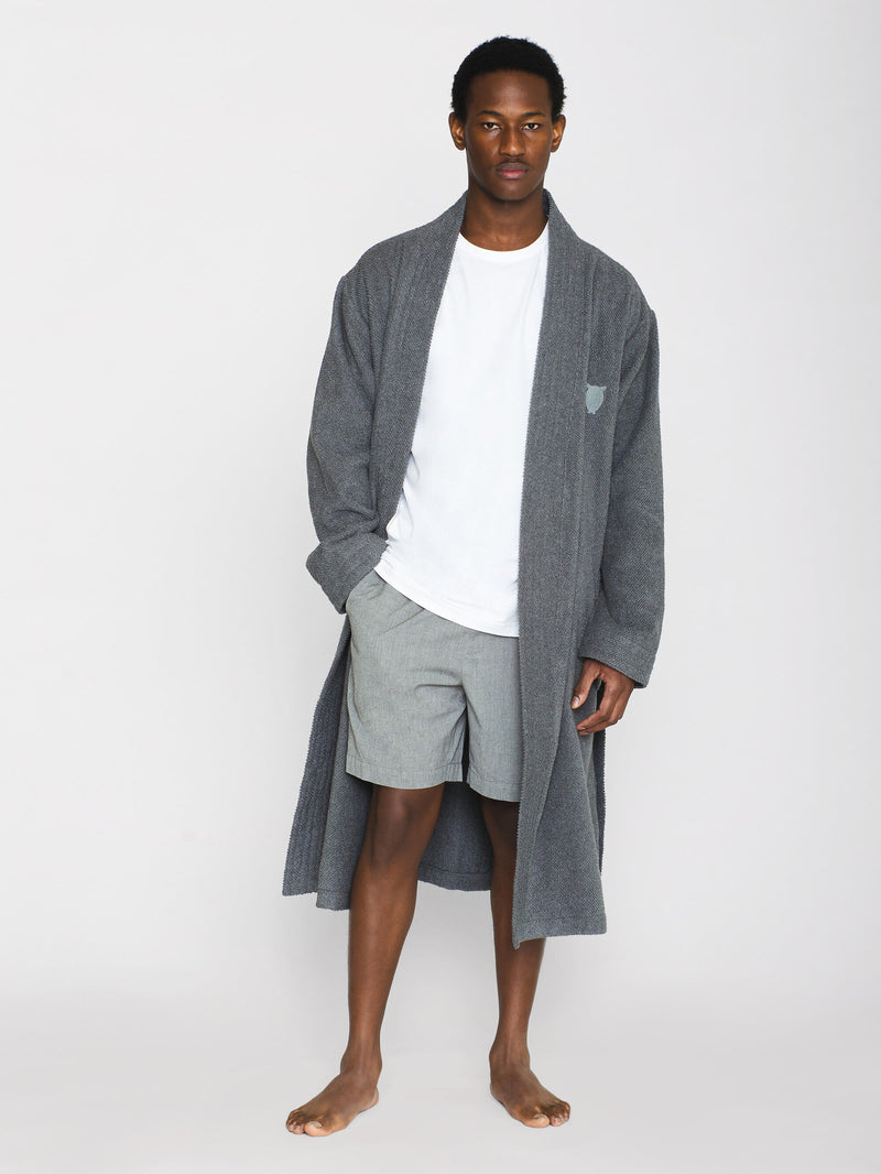 KnowledgeCotton Apparel - MEN Bathrobe - GOTS/Vegan Accessories 1073 Dark Grey Melange