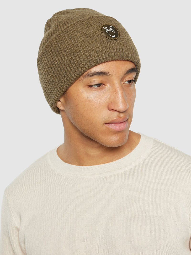 KnowledgeCotton Apparel - UNI Big rib beanie Hats 1100 Dark Olive