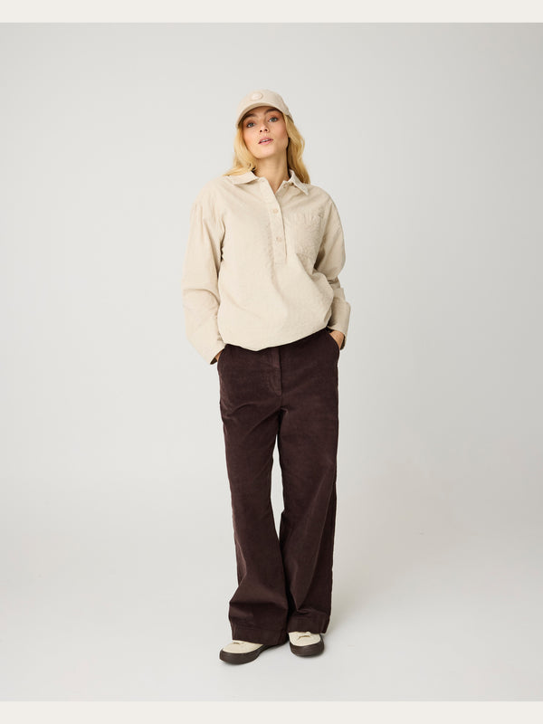 KnowledgeCotton Apparel - WMN Bora wide corduroy pant Pants 1487 Chocolate Torte