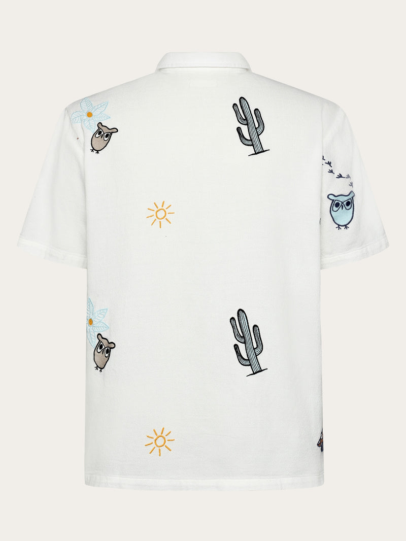 KnowledgeCotton Apparel - MEN Box fit short sleeve shirt with embroidery - GOTS/Vegan Shirts 1387 Egret
