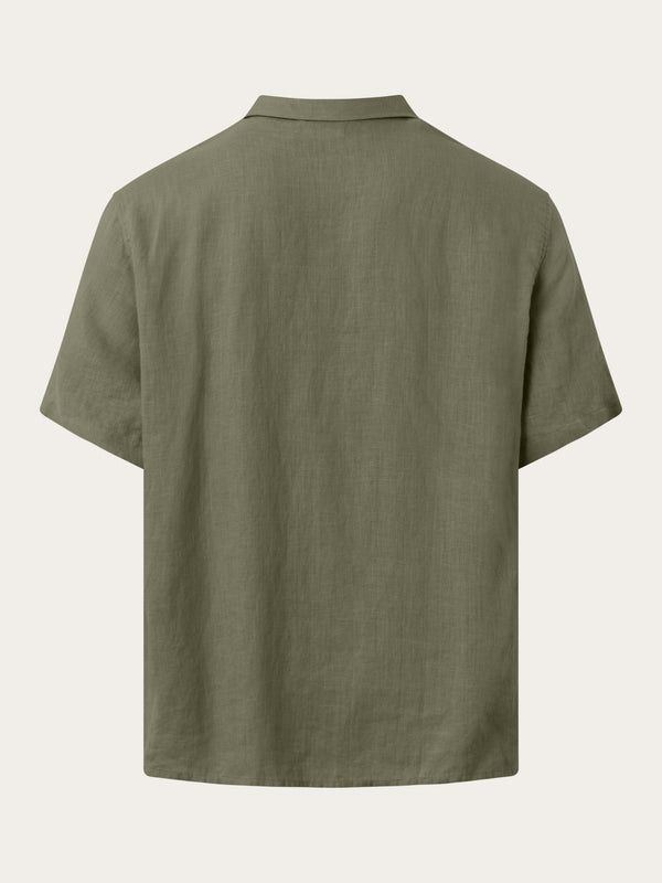 KnowledgeCotton Apparel - MEN Box fit short sleeved linen shirt Shirts 1068 Burned Olive