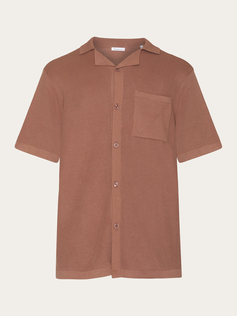 KnowledgeCotton Apparel - MEN Boxy short sleeve structured knitted shirt - Regenerative Organic Certified™ - GOTS/Vegan Knits 1437 Chocolate Malt