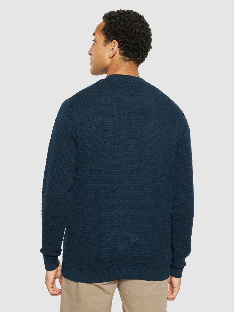 KnowledgeCotton Apparel - MEN Bubble knit cardigan - Regenerative Organic Certified® - GOTS/Vegan Knits 1001 Total Eclipse