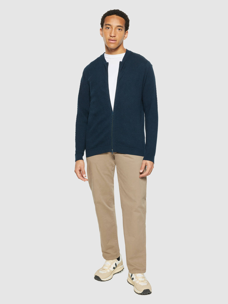 KnowledgeCotton Apparel - MEN Bubble knit cardigan - Regenerative Organic Certified® - GOTS/Vegan Knits 1001 Total Eclipse