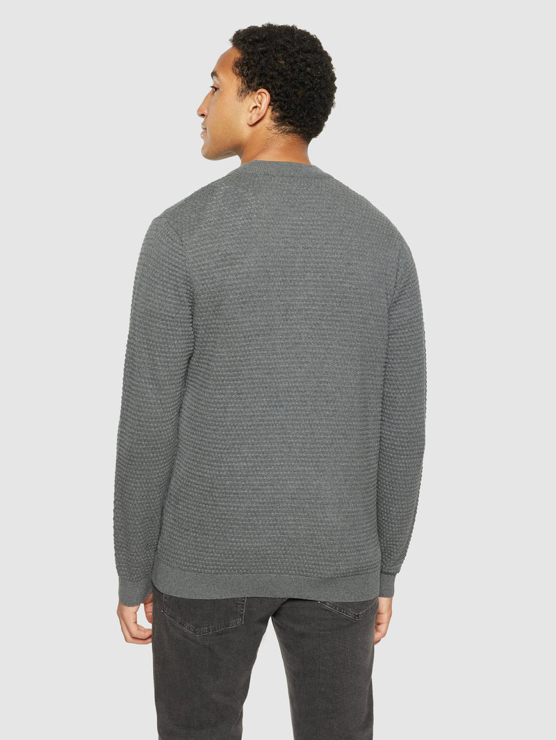 KnowledgeCotton Apparel - MEN Bubble knit cardigan - Regenerative Organic Certified® - GOTS/Vegan Knits 1073 Dark Grey Melange