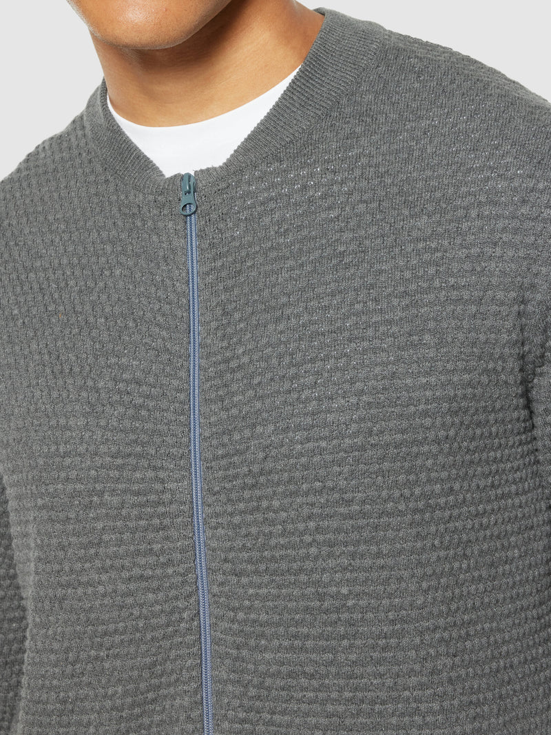 KnowledgeCotton Apparel - MEN Bubble knit cardigan - Regenerative Organic Certified® - GOTS/Vegan Knits 1073 Dark Grey Melange