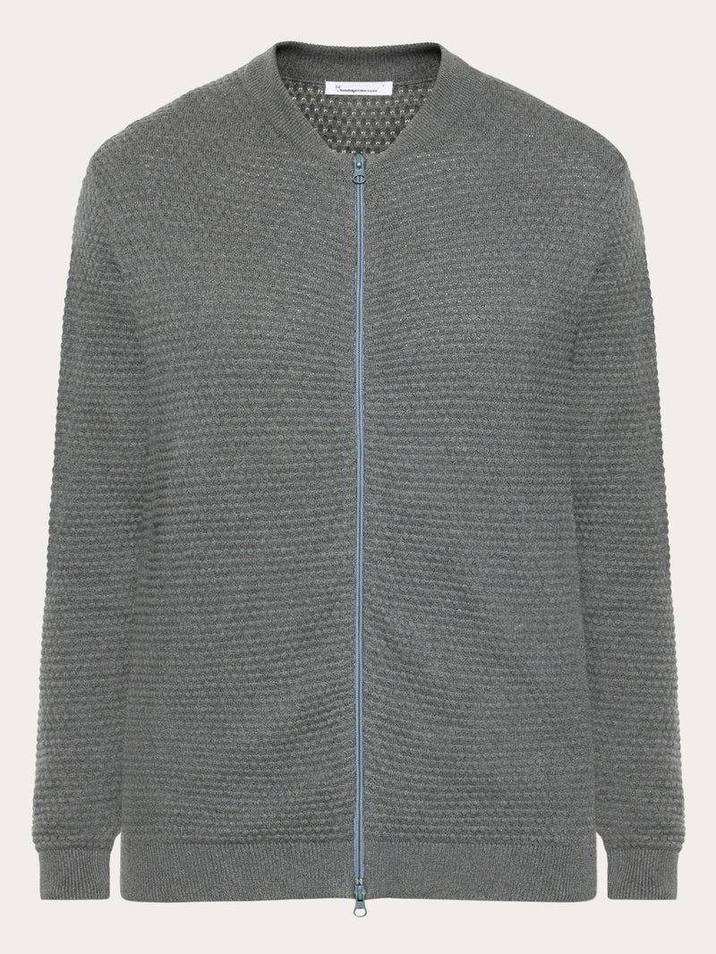 KnowledgeCotton Apparel - MEN Bubble knit cardigan - Regenerative Organic Certified® - GOTS/Vegan Knits 1073 Dark Grey Melange