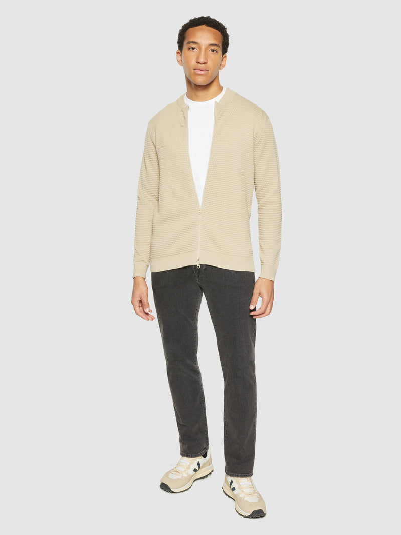 KnowledgeCotton Apparel - MEN Bubble knit cardigan - Regenerative Organic Certified® - GOTS/Vegan Knits 1228 Light feather gray