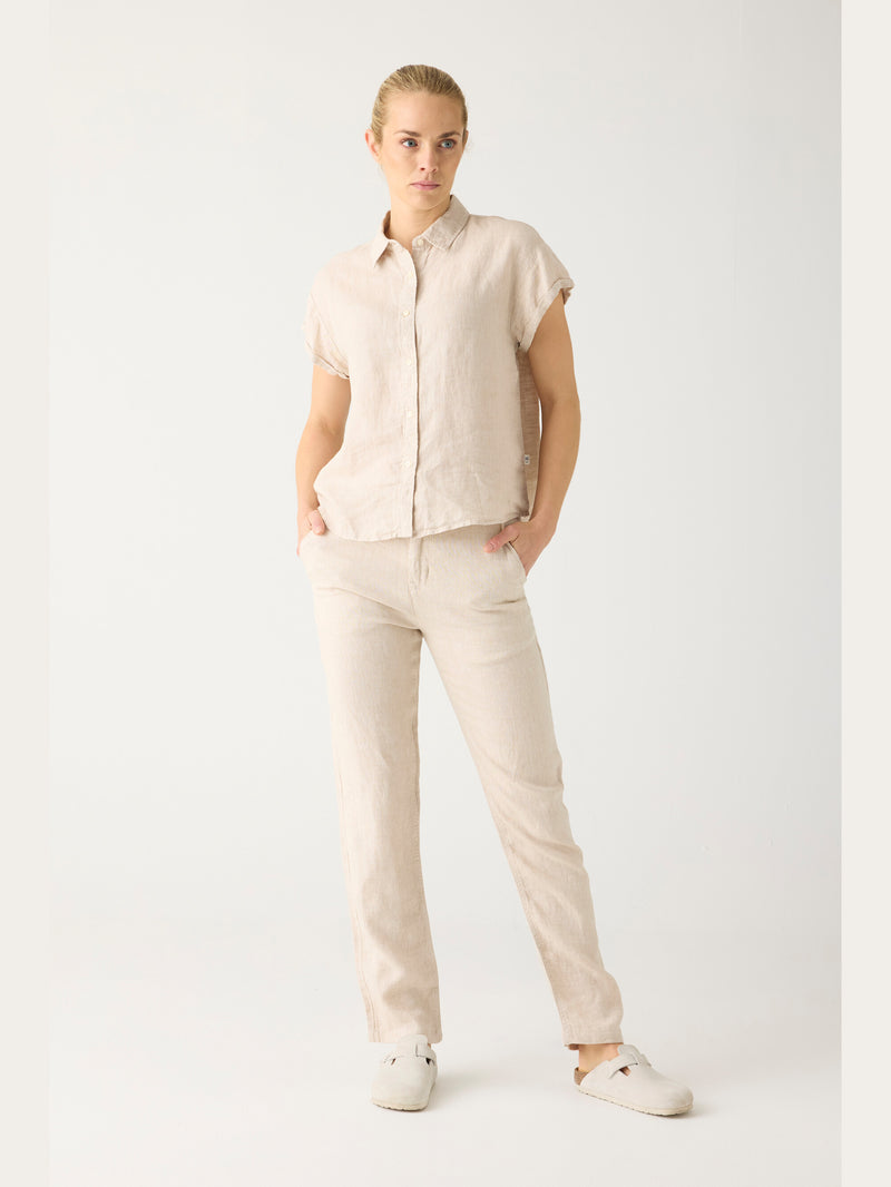 KnowledgeCotton Apparel - WMN CALLA tapered mid-rise linen pants - GOTS/Vegan Pants 1449 Yarndyed - Light feather gray