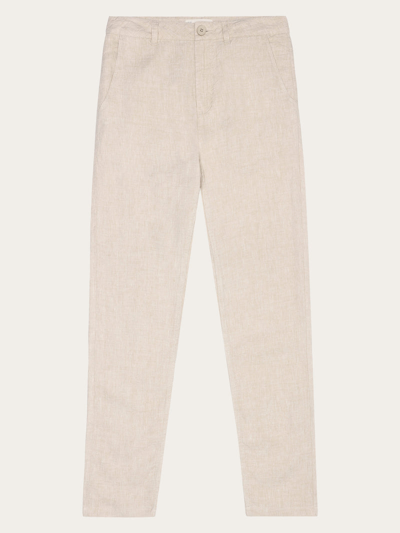 KnowledgeCotton Apparel - WMN CALLA tapered mid-rise linen pants - GOTS/Vegan Pants 1449 Yarndyed - Light feather gray