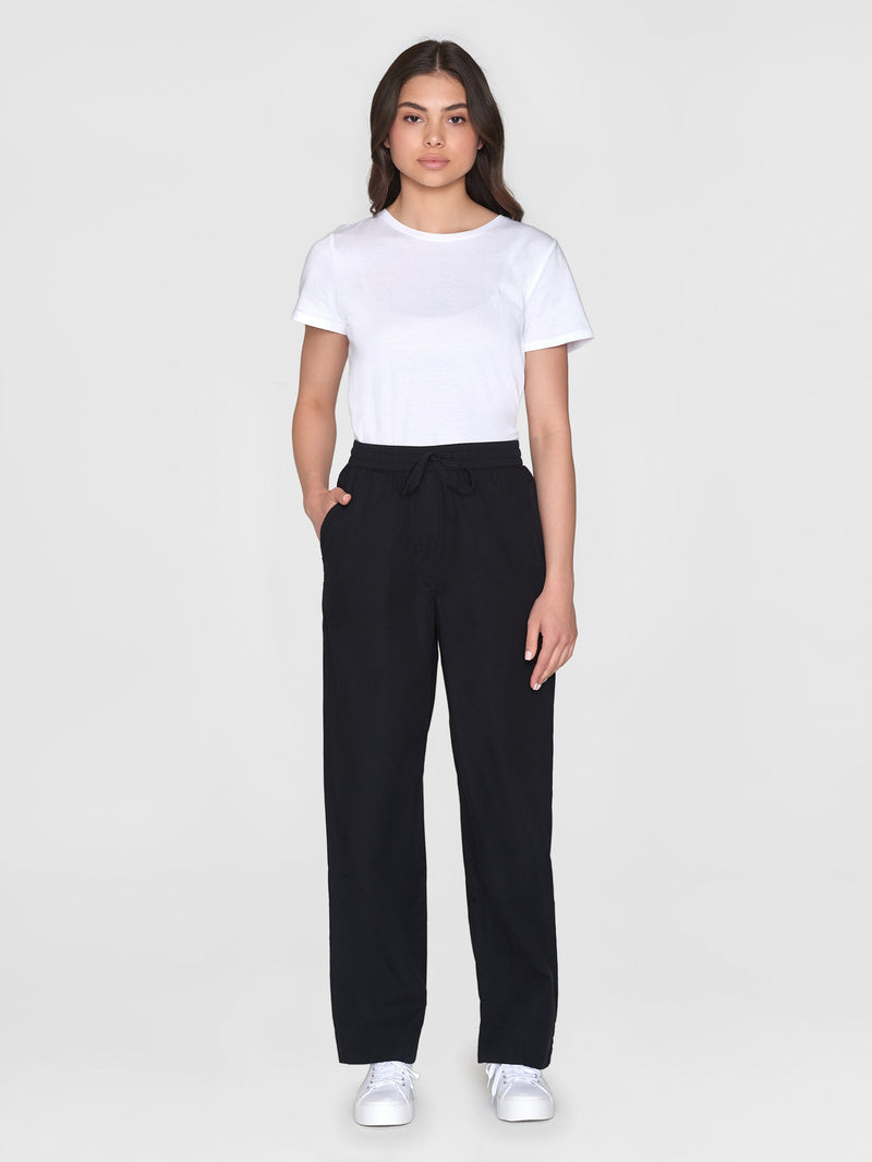 KnowledgeCotton Apparel - WMN CHLOE barrel high-rise poplin elastic waistband pants Pants 1300 Black Jet