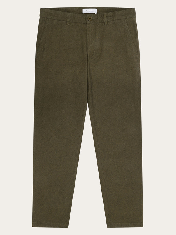 KnowledgeCotton Apparel - MEN CHUCK regular flannel chino pants Pants 1100 Dark Olive