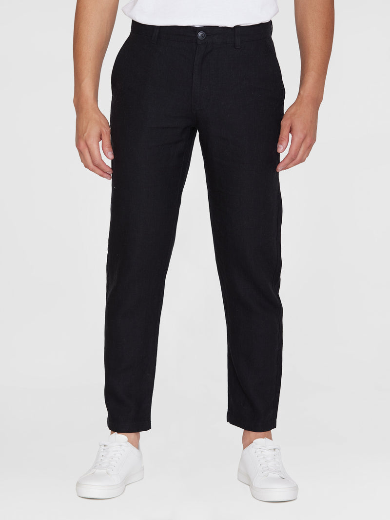 KnowledgeCotton Apparel - MEN CHUCK regular linen pants - GOTS/Vegan Pants 1300 Black Jet