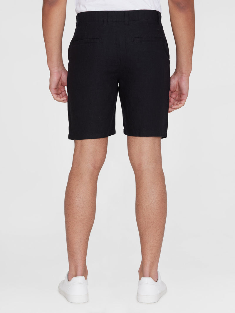 KnowledgeCotton Apparel - MEN CHUCK regular  linen shorts - GOTS/Vegan Shorts 1300 Black Jet