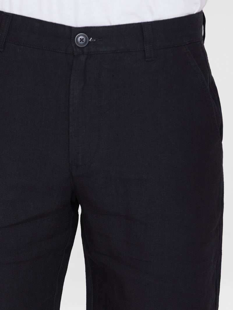 KnowledgeCotton Apparel - MEN CHUCK regular linen shorts - GOTS/Vegan Shorts 1300 Black Jet