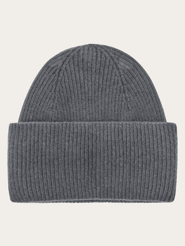 KnowledgeCotton Apparel - UNI Cashmere Rib Beanie RWS Hats 1073 Dark Grey Melange