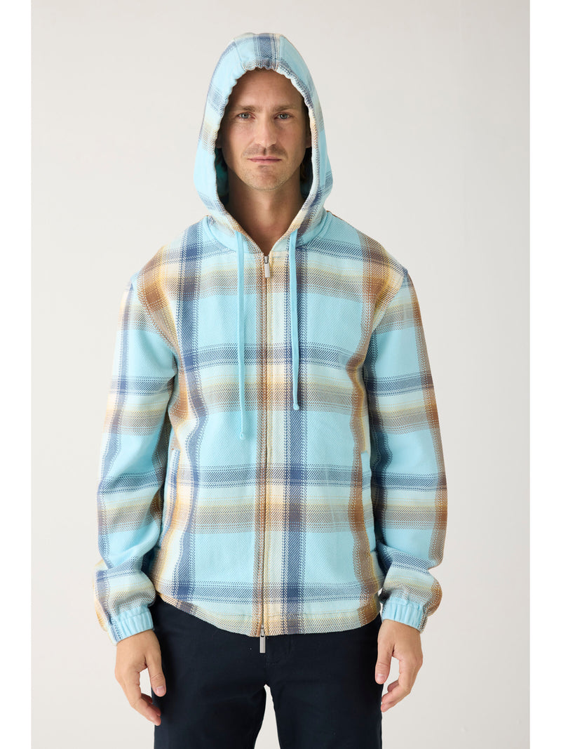 KnowledgeCotton Apparel - MEN Checked hoodie twill zipper jacket - GOTS/Vegan Jackets 7036 Navy