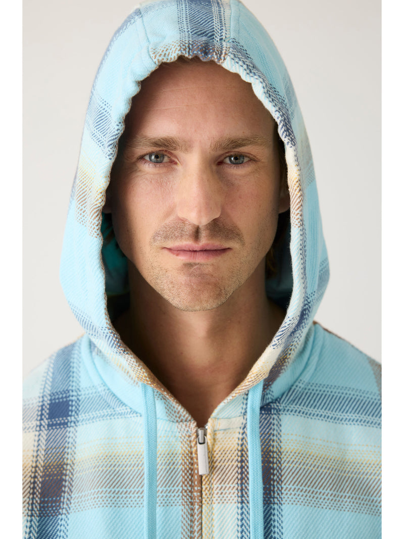 KnowledgeCotton Apparel - MEN Checked hoodie twill zipper jacket - GOTS/Vegan Jackets 7036 Navy