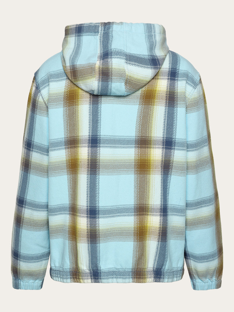 KnowledgeCotton Apparel - MEN Checked hoodie twill zipper jacket - GOTS/Vegan Jackets 7036 Navy
