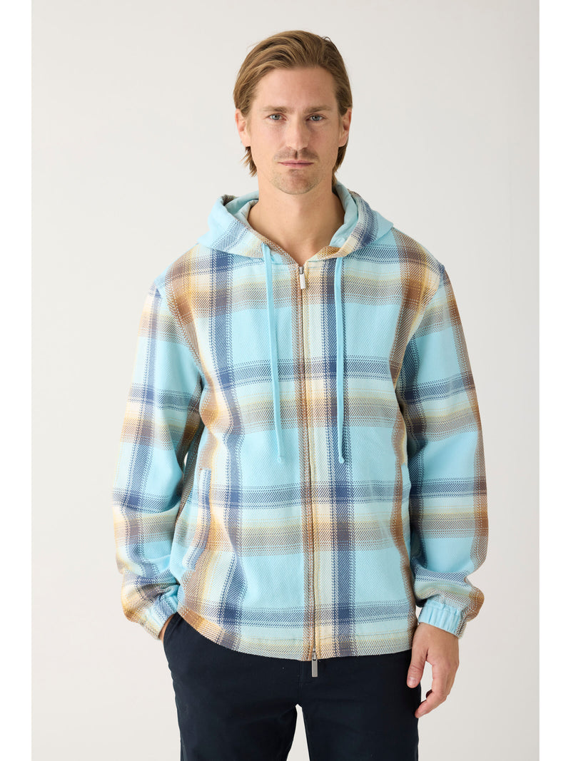 KnowledgeCotton Apparel - MEN Checked hoodie twill zipper jacket - GOTS/Vegan Jackets 7036 Navy