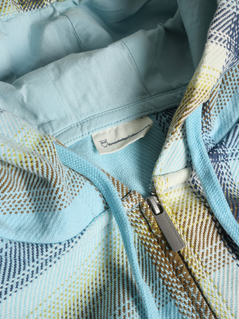 KnowledgeCotton Apparel - MEN Checked hoodie twill zipper jacket - GOTS/Vegan Jackets 7036 Navy