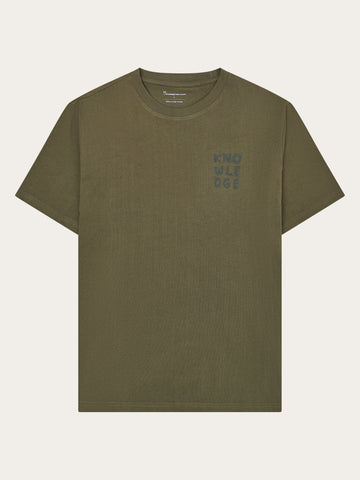 KnowledgeCotton Apparel - MEN Chest print t-shirt T-shirts 1068 Burned Olive