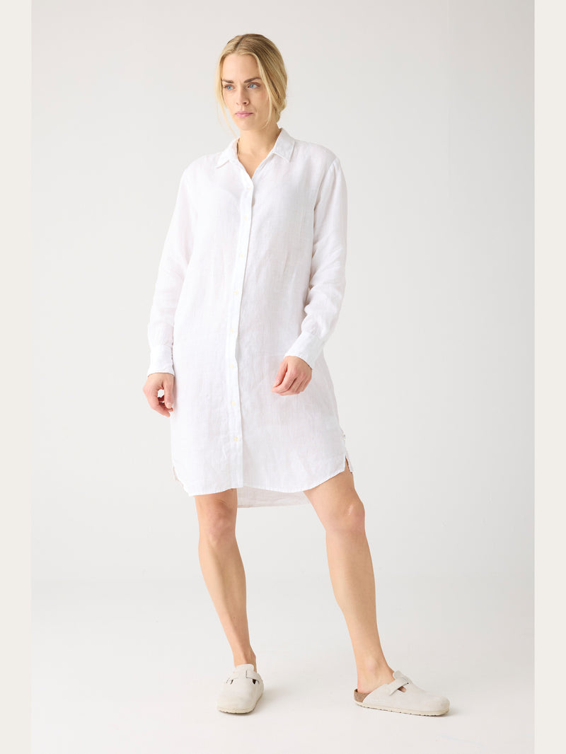 KnowledgeCotton Apparel - WMN Classic linen dress Dresses 1010 Bright White