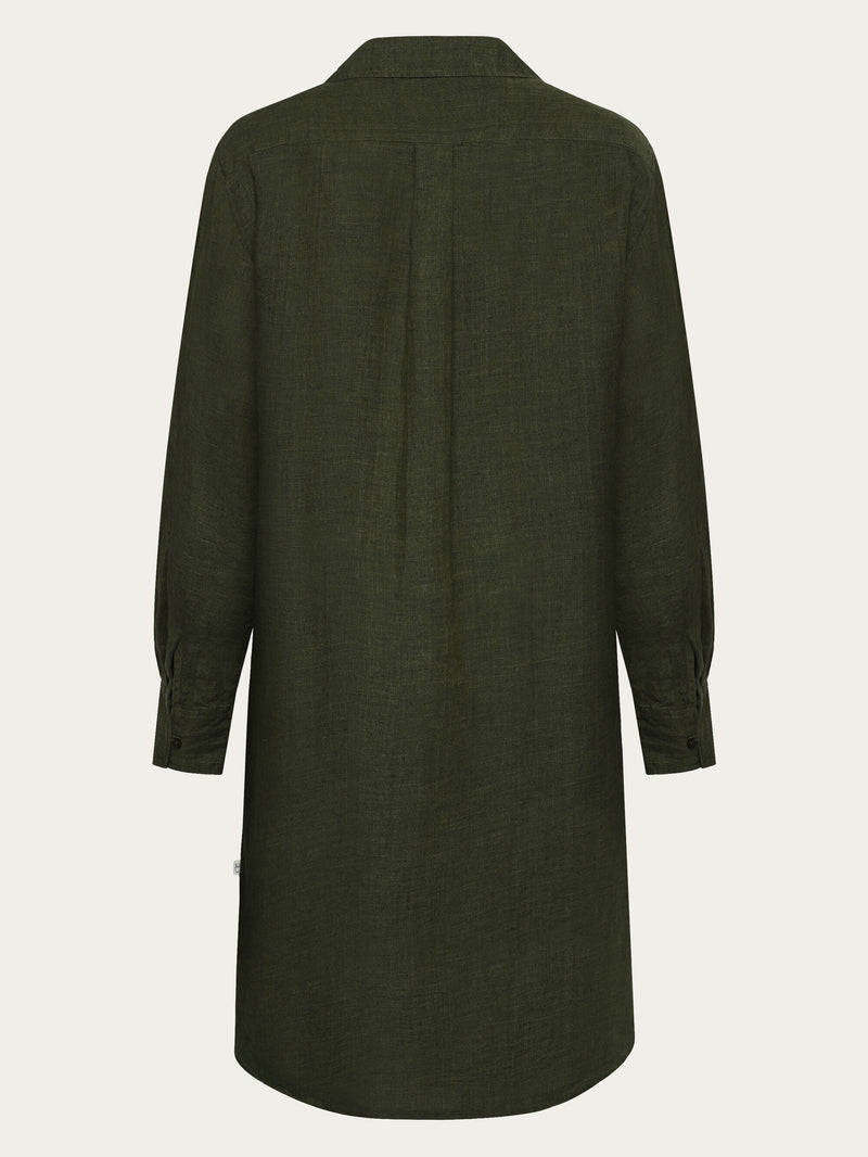 KnowledgeCotton Apparel - WMN Classic linen dress Dresses 1068 Burned Olive