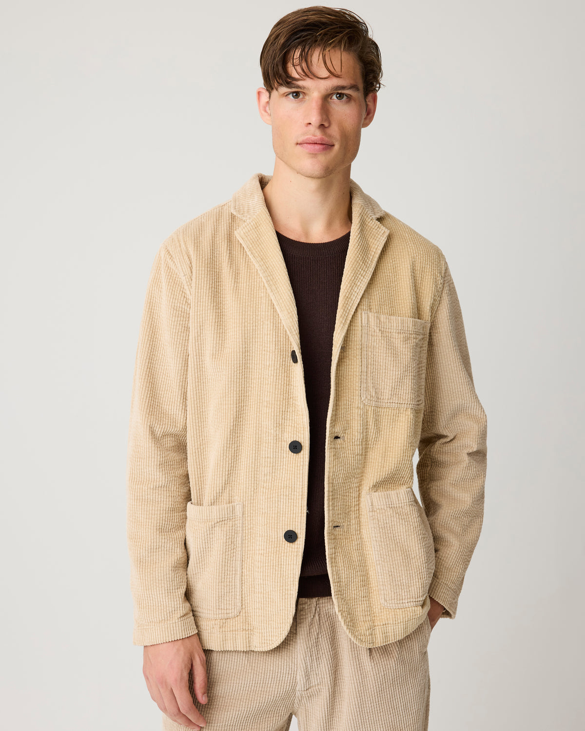 KnowledgeCotton Apparel - MEN Corduroy blazer Overshirts 1228 Light feather gray