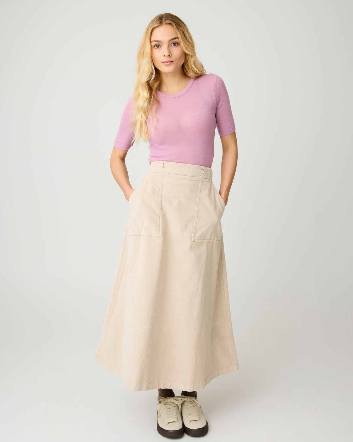 KnowledgeCotton Apparel - WMN Corduroy skirt Skirts 1228 Light feather gray