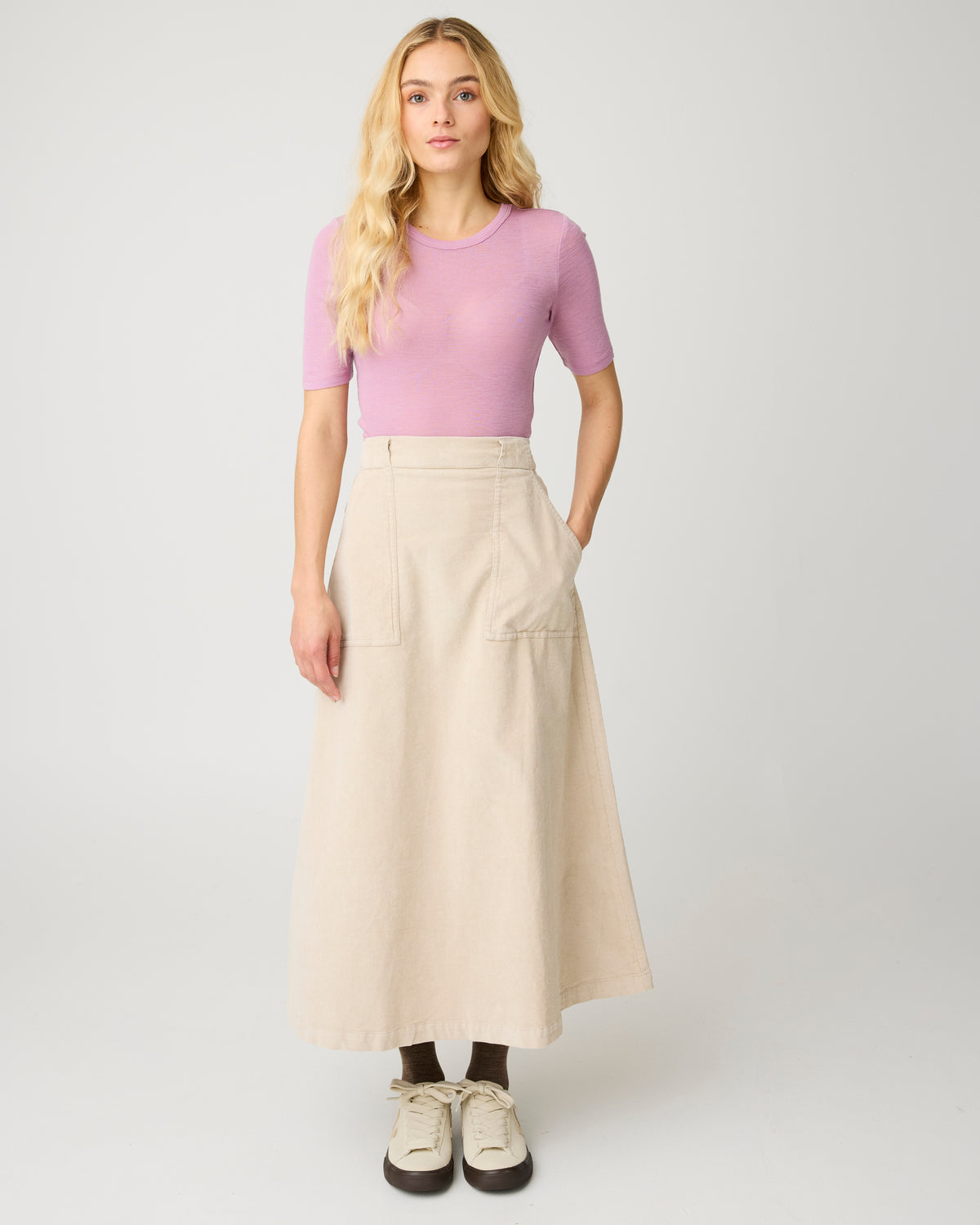 KnowledgeCotton Apparel - WMN Corduroy skirt Skirts 1228 Light feather gray