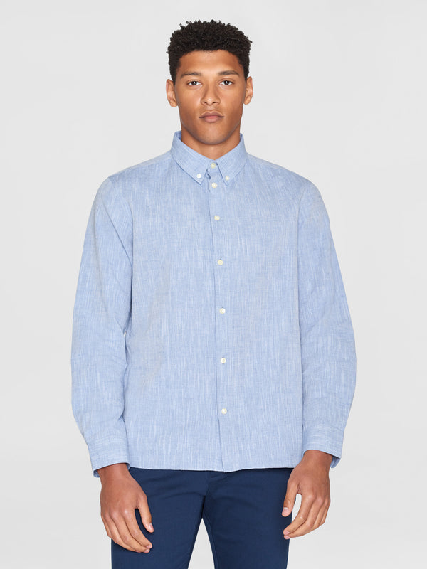 KnowledgeCotton Apparel - MEN Custom fit linen shirt Shirts 1432 Moonlight Blue