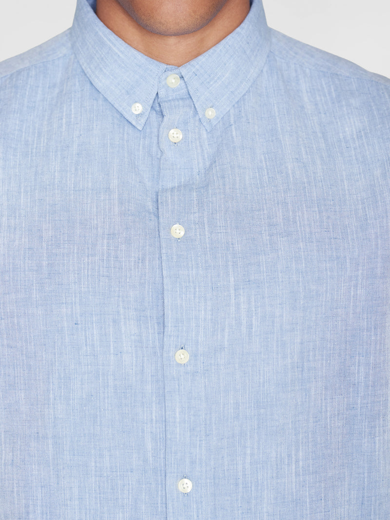 KnowledgeCotton Apparel - MEN Custom fit linen shirt Shirts 1432 Moonlight Blue