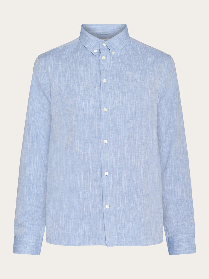 KnowledgeCotton Apparel - MEN Custom fit linen shirt Shirts 1432 Moonlight Blue