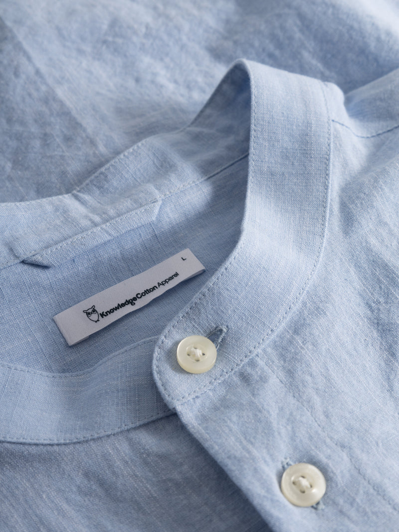 KnowledgeCotton Apparel - MEN Custom fit linen stand collar shirt Shirts 1009 Skyway